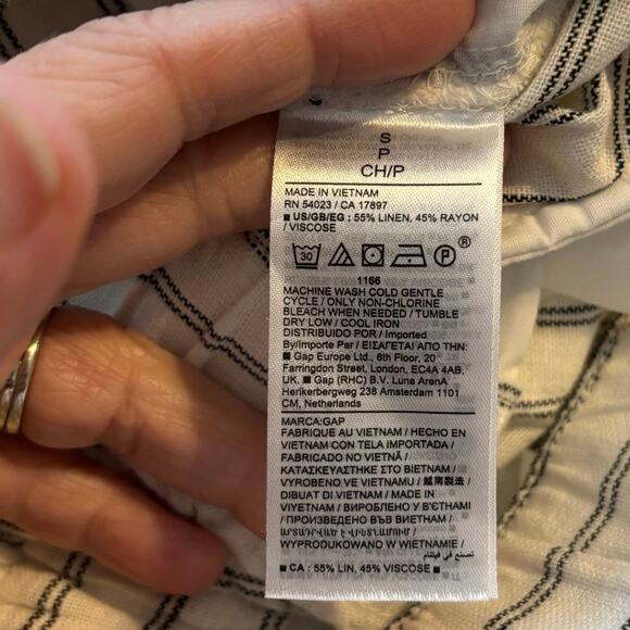 Gap Size S Easy Pants Linen Blend White Black Striped - Picture 4 of 4